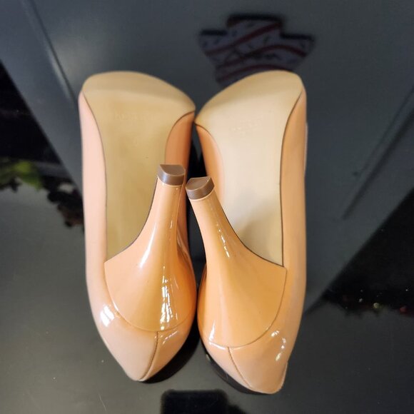 J.Crew Made in Italy Nude Patent Peep Toe Heels Size 38 - Picture 4 of 5